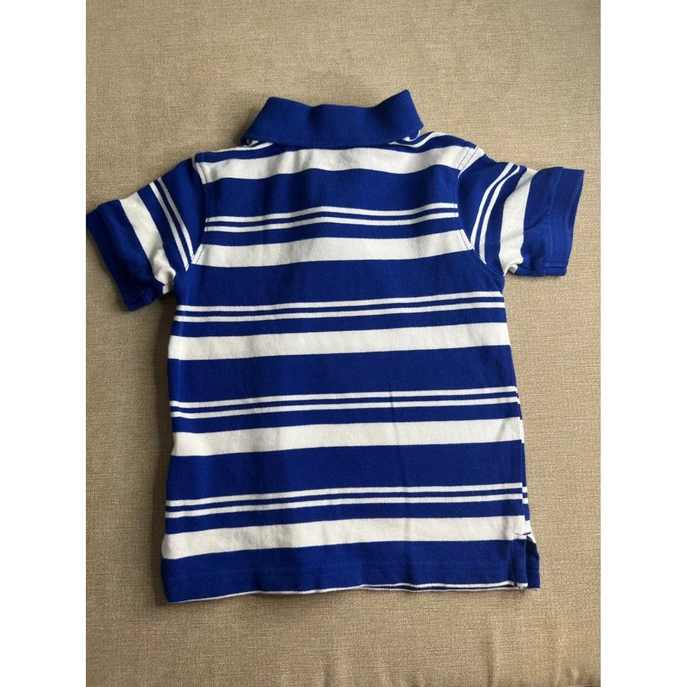 The Childrens Place Boys Blue White Striped Monster Polo Shirt 2T Cotton